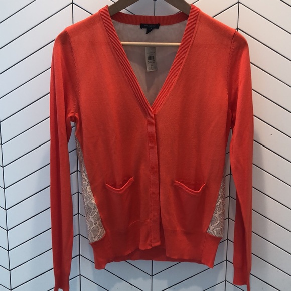 NWT Ann Taylor Lacey cardigan coral red warm pink size small valentines new year - Picture 1 of 5